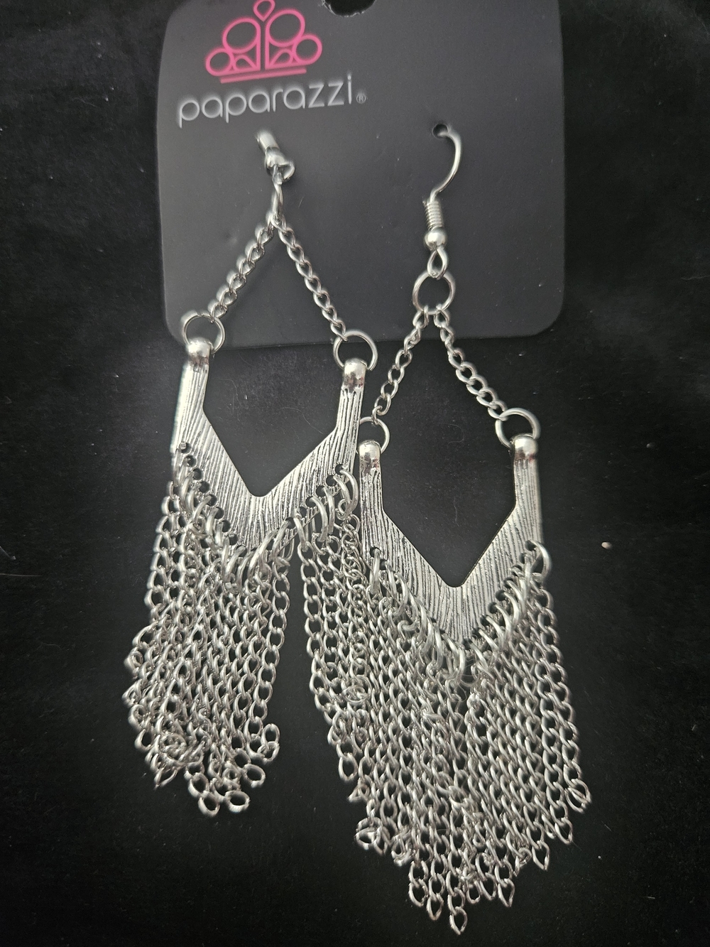 paparazzi Silver V-Shape Chain Fringe Earrings